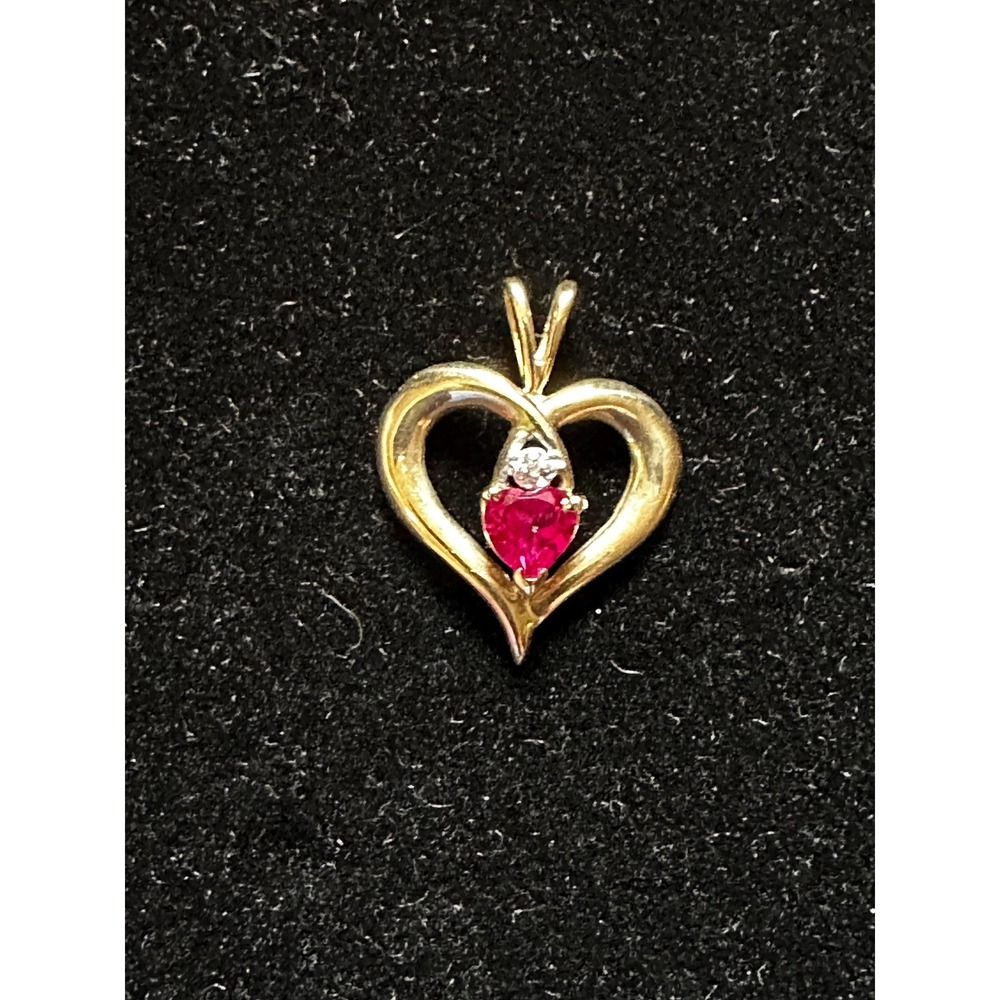 10k Gold Heart Pendant w/ Ruby & Diamond